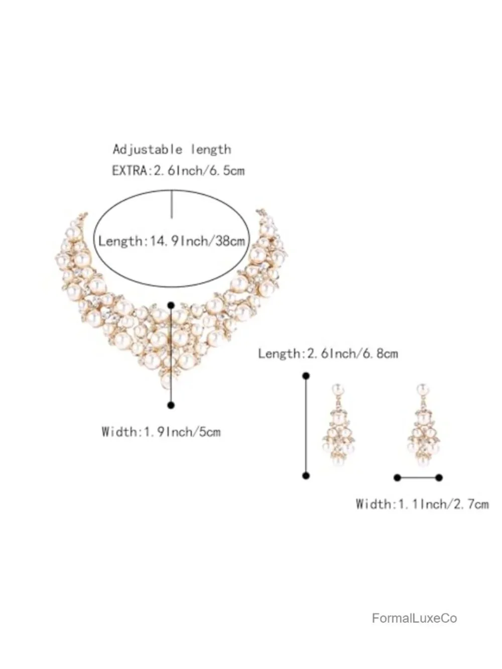 Women's Wedding Crystal Simulated Pearl Cluster Necklace Dangle Earrings Set